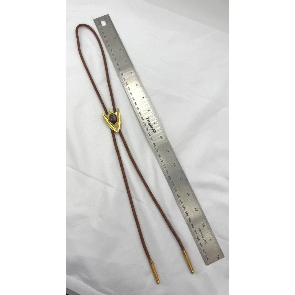 Vintage Gold Arrowhead Bolo Tie Brown Braided Cord Made in USA Western Cowboy